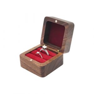 WisePoint Boite a Bijoux Bois, Double Fente Boite Bague de Fiançailles, Porte Alliance de Mariage Carrée, Élégant Vintage Boîte de Support de Bague de Mariage (Rouge) (WisePoint, neuf)