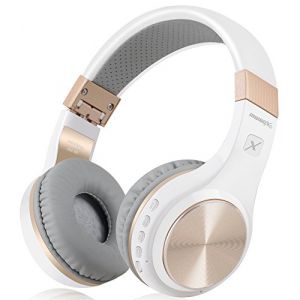 Riwbox XBT-80 Casque Audio st&eacute;r&eacute;o sans Fil et Filaire Bluetooth Pliable Supra-Auriculaire avec Micro et contr&ocirc;le du Volume pour PC/t&eacute;l&eacute;phone Portable/t&eacute;l&eacute;/iPad (Blanc/dor&eacute;) (SOOGOOD, neuf)