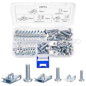 70 Pcs U Clips de Fixation Voiture, M4 M5 M6 Auto Kit de Clip &agrave; Vis &eacute;crou, Vis de Carrosserie, Garde-boue &eacute;crous Boulons de Agrafes Carrosserie, U Clip de Fixation Universels en M&eacute;tal pour Voiture (ywchoshe, neuf)