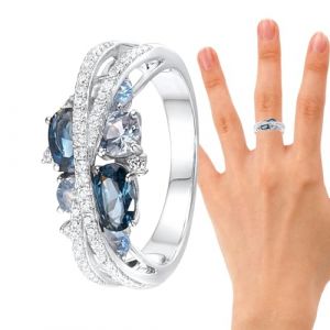 OLCANA Bague en croix double X, double anneau creusé en forme de X avec zircon bleu marine - Bague tendance, bague a, cadeaux pour femmes et cadeaux, taille (guardertu, neuf)