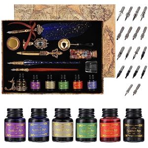 JasCherry Stylo Dip à Plume Set, Plume Calligraphie et Encre avec Sceau de Cire, 6 Encre et 18 Pointes de Rechang, Coffret Cadeau pour Signatures, Calligraphie, Dessin, Ecriture, Décoration (WinWinShopEUDirect, neuf)