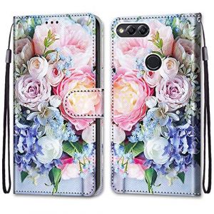 Mo-Somnus Coque pour Huawei Honor 7X, Etui en Cuir PU Portefeuille Housse Coque avec 360 Degrés Silicone Antichoc Protection Cover Cuir Pochette Magnétique und Flip Béquille (Fleur 3) (Mo-Beauty EU Store, neuf)