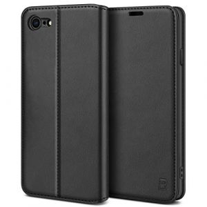 BEZ® Coque pour iPhone SE 2020, Etui Housse pour iPhone SE/iPhone 7 / iPhone 8 / iPhone SE 2022 en Cuir Premium Flip Case Portefeuille, à Rabat avec Porte-Cartes de Crédit, Fermeture Magnétique, Noir (TheBlingZ., neuf)