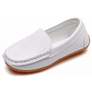 Yeeteepot Mocassins pour Enfant Cuir Bateau Chaussures Garçon Mode Oxford Chaussures Fille Décontracté Confortable Mocassin Plates Loafers, Blanc 35 EU (Yeeteepot, neuf)