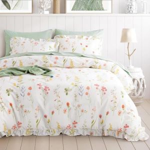 Sedefen Feuille de Lotus Housse de Couette 240x260 Vert Blanc Fleurs + 2 taies d'oreiller 65x65cm Ado Fille Adulte Romantique Parure de Lit 2 Personnes Avez Fermeture Éclair (ArvinBoutiques, neuf)