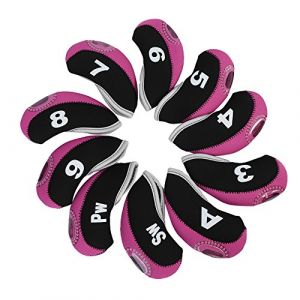 10 pcs Tête de Club de Golf, Couvre de tête de Putter de Club de Golf, Capuchon de Housse de Tête de Couvre-Fer avec des Numéros(Rose) (Vertigo eu, neuf)