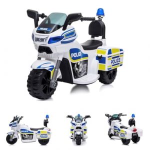 Chipolino Moto électrique pour Enfants Police, 3 Roues, phares, Fonction Musique, Coloris:Blanc Bleu (Babyshoppen, neuf)
