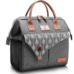 Lekespring Sac Isotherme Repas 10L | Glaciere Souple Isotherme &Eacute;tanch&eacute;it&eacute; et Imperm&eacute;abilit&eacute; - Sac Repas Tendance - Sac Lunch Box &agrave; Grande Ouverture - Travail L'&eacute;cole Pique-niques - Fl&egrave;che Gris (Ninghui, neuf)