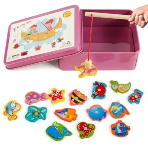 Victse Jouets en Bois Jeu de pêche, Jeux Montessori Enfants 2 Ans Jeu de Pêche Magnétique, Enfant en Bois Educatif Jouet, Jeux Enfants pour Développement (Rose) (NEWRGY, neuf)