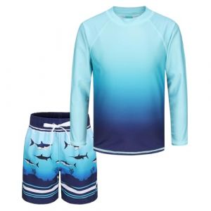 T Shirt de Bain Anti UV Enfant &agrave; Manches Longues Rashguard Maillot de Bain Garcon 2 Pieces Haut de Bain Anti UV Garcon Short de Bain Garcon Enfant pour Surf Natation Piscine Plage 11 12 Ans (ZhouKe Maoyi, neuf)