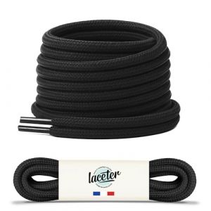 Laceter Lacets Ronds Épais 4mm pour Bottes, Dr Martens, Chaussures de Sécurité, Randonnée, Outdoor, Travail - Robustes, Durables - Fabriqués en Europe Haute Résistance - Noir charbon, 180 cm - X2 (Lace'ter, neuf)