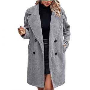 Femme Manteaux en Laine Mélangée à Double Boutonnage Manteau Femme Hiver Chic Manteau Chaud Mi-Long Vintage Chaud Manches Longues en Laine Cardigan Blouson Automne Hiver (⭐⭐⭐⭐⭐KQIVAM, neuf)