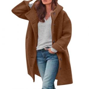 Oyuchga Trench Coat Manteau long en laine pour femme avec capuche &Eacute;l&eacute;gant Couleur unie Veste de transition Manteau d'hiver Confortable Chaud Longline Veste d'hiver matelass&eacute;e d&eacute;contract&eacute;e Veste &agrave; (heyejiaxin, neuf)