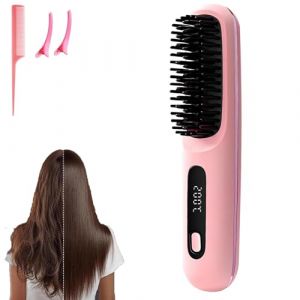 Go Brush Pro Mini brosse &agrave; lisser portable sans fil pour femme avec affichage de la temp&eacute;rature LCD, 2000 mAh, chauffage rapide et fer &agrave; lisser en c&eacute;ramique sans fil (PK) (Growalleter-EU, neuf)