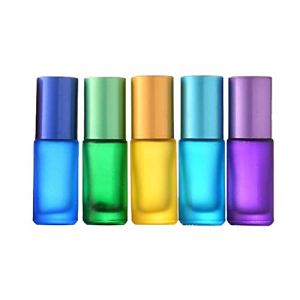 Bouteille d'huile essentielle,Flacon Roll on en Verre,Roll on Vide,Flacon à Bille,Flacons Roll on Vide en Verre Coloré,Roll on Huiles Essentielles,pour Aromathérapie,Parfum,Massage,5ML,5 pièces (QANEASS, neuf)