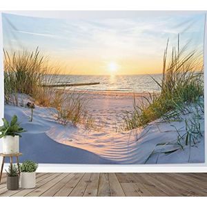 LB Tapisserie Murale Nature Tenture Murale Coucher de soleil sur la mer Couverture Murales Paysage d'&eacute;t&eacute; Tapisseries Decoration Murales pour Maison Salon Chambre Dortoir,235x180cm (JinShiZhuan, neuf)