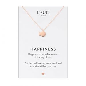 LUUK LIFESTYLE Collier avec pendentif baleine et carte cadeau HAPPINESS, acier inoxydable, porte-bonheur, accessoire de mode intemporel, rose (LUUK Brands, neuf)