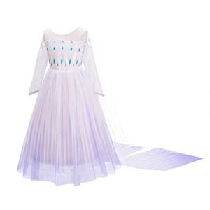 Lito Angels Déguisement Reine des Neiges 2 Princesse Elsa Robe Blanche avec Cape Enfant Fille Costume Manche Longue Taille 7-8 ans 262 (Lito Angels FR, neuf)