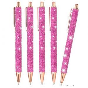 PATIKIL Stylo Bille Paillet&eacute;, 5Pcs Stylo &Agrave; Paillettes Fantaisie &Agrave; Sequins Stylo R&eacute;tractable Presse M&eacute;tal Journaling &Eacute;criture Encre Noire Pour Femmes Filles Bureau Anniversaire, Rose Rouge (PATIKIL UK, neuf)