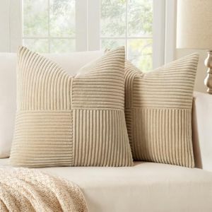 MIULEE Lot de 2 Housse Coussin en Velours C&ocirc;tel&eacute; 40x40cm Beige Housse de Coussin Decoratif Coussin de Canap&eacute; Moderne Doux D&eacute;co Coussin de Canap&eacute; (MIULEE HOME, neuf)