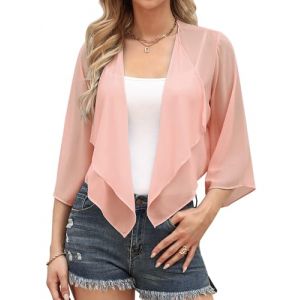 Aottori Cardigan Bol&eacute;ro Court Femme en Mousseline de Soie Gilet &agrave; Manches &Eacute;vas&eacute;es 3/4 Bol&eacute;ro Veste El&eacute;gant Chic pour Robe Bretelle Mariage Light Pink M (yyh-eu, neuf)