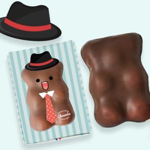 Ourson Guimauve XL | Guimauve Vanille enrobé de Chocolat Lait ou Noir | Anniversaire Remerciement Fête des Pères Plaisir d'offrir Saint Valentin Fête des Mères Pâques Noël (Costume, Chocolat Lait) (CHOCODIC Maître artisan chocolatier depuis 1995, neuf)