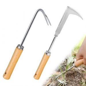 mizikuu 2 Pièces Desherbeur Manuel, Désherbeur en Acier Inoxydable avec Manche Ergonomique en Bois Arrache Mauvaise Herbe Couteau Désherbeur Outil Désherbage pour Désherber Votre Jardin, Creuser (JINJIE LIMITED, neuf)