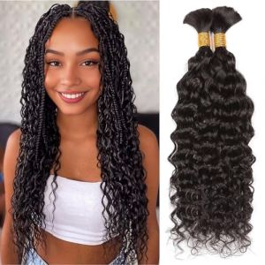 Huarisi Human Braiding Hair Water Wave Bulk Human Hair for Braiding No Weft 14 Inch 100% Unprocessed Human Hair Natural Color 100g Curly Bulk Human Hair for Boho Braids (1Pack-2Bundlesx50g) (jialisi hair, neuf)