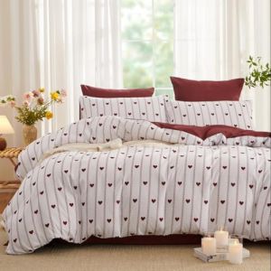 Tospass Housse de Couette Coeur 240x260cm Blanc Rouge Motif du Cœur Parure de Lit 2 Personne Ado Adultes Filles avec Fermeture Éclair Housse Couette en Microfibre avec 2 Taie d'oreiller 65x65cm (Jimingyo, neuf)