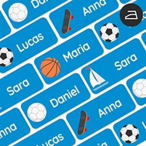 My Nametags&reg; 56 &Eacute;tiquettes Thermocollantes Personnalis&eacute;es | &Eacute;tiquettes V&ecirc;tement Enfant &agrave; Repasser Imperm&eacute;ables et Lavables en Machine | Pour l'&Eacute;cole, la Cr&egrave;che ou la Maison de Retraite | Sport, Bleu (My Nametags, neuf)