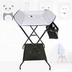 XUANYU Tables &agrave; langer sur Pieds Portable et Pliable, Station &agrave; langer avec &Eacute;tag&egrave;re Rangement, Commode &agrave; Langer Multifonctionnelle, Jusqu'&agrave; 30 kg, Blanc-noir B, 79&times;55&times;96 cm (XUASHW, neuf)