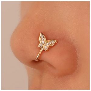 Inilbran Anneau De Nez Papillon Punk Anneau De Nez Papillon Doré Anneau Hoop Vintage Cz Anneau De Nez Papillon Faux Anneau De Nez Non Percé Anneau De Nez Gothique Clip On Nose Ring Bijoux Pour Femmes (Inilbran, neuf)