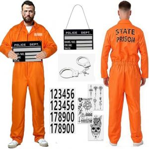 RIRIDAMAI Deguisement Prisonnier Orange,Costume Prisonnier Homme,Prisonnier Costume Adulte,Prisoner Jumpsuit Costume Unisexe Halloween Carnaval Cosplay (RIXING, neuf)