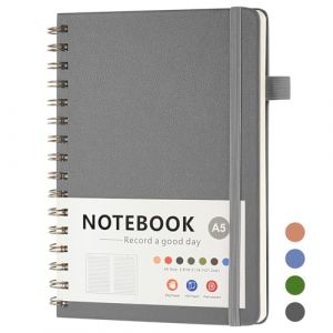 OSDUE Cahier &agrave; Spirale A5 avec Intercalaires, Gris 200 Pages Cahier Lign&eacute; D&eacute;tachables Lign&eacute;es Couverture Rigide en PU pourTravail Bureau et &Eacute;cole Bureau et Cadeaux, 22 * 16 * 2cm (PLUM-MARKETING, neuf)