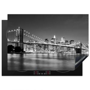 KitchenYeah&copy; Protection Plaque Induction 75x52 cm Protege Deco Cuisine Cache Prot&egrave;ge De Cuisson Accessoires New York - Pont - Brooklyn - Noir et blanc - Architecture (KitchenYeah, neuf)