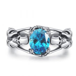Bague tête de mort ouverte pour femme en argent sterling gothique tête de mort noir bague Halloween cosplay bague rock punk cadeau pour femmes et filles, Argent sterling, Zircone (CRWENG, neuf)