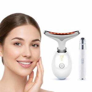 Appareil Anti-Rides Visage & Cou 7 LED + Masseur Oculaire Chauffant Anti-cernes |Appareil Massage Visage | 3 Modes EMS & Chaleur 45&deg;C | R&eacute;duit Rides, Poches & Cernes | Appareil Liftant visage (Maison Maline, neuf)