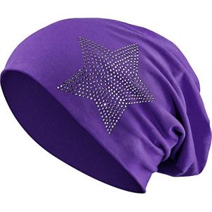Balinco Jersey Coton &eacute;lastique Long Slouch Beanie Unisexe Hommes Femmes avec Strass Pierres &eacute;toile Casquette Heather en 35 Couleurs diff&eacute;rentes (2) (Violet) (Balinco, neuf)