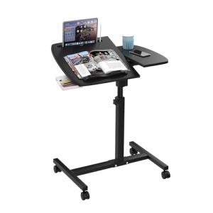 OXFENSEE Table de lit à roulettes，Bureau debout mobile avec petit tiroir，Bureau Informatique sur roulettes avec Con supporto separato per il mouse, Porte-gobelet(60x40x59-89cm,Noir) (yuanyd, neuf)