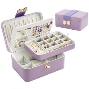 Lolalet Boîte Bijoux Fille, Rangement Bijoux PU Cuir à 4 Couches avec Miroir, Range Bijoux pour Colliers, Boucles d'oreilles, Bracelets -Violet (Lolalet EU, neuf)