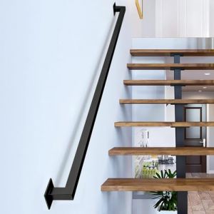 Gorssen 330cm Rampe d'escalier pour escalier Noir Mat Antid&eacute;rapant Industriel Fer forg&eacute; Tuyau &agrave; Eau Main Courante Contre Le Mur pour Les Personnes &acirc;g&eacute;es Loft Corridor (Gorssen EU, neuf)