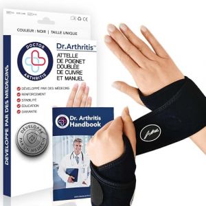 Dr. Arthritis Orthèse Poignet Infusée De Cuivre Conçue Par Des Médecins, Attelle Gauche Et Droite, Protège Poignet/Orthèse Pouce, Support De Nuit Pour Femmes Et Hommes [Noir, 2 Paires] (Better Living EU, neuf)
