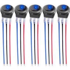 CESFONJER Interrupteur &agrave; Bascule Rond, Interrupteur &agrave; Bascule LED on/Off avec Une lumi&egrave;re Bleu de 12V 20A 3 Broches pour Voiture, Camion, Voitures de Course, v&eacute;hicules de Loisirs, Marine(5 pi&egrave;ces) (CESFONJER-FR, neuf)