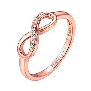 ChicSilver Bague Infini Oxyde de Zirconium Personnalisable Or Rose Argent 925 Anneau Gravé pour Femme Taille 47 (KACY-EU, neuf)