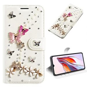 3D Cristal Sparkle Case pour Samsung Galaxy A15 Coque Briller Diamant Strass Housse Pochette en Cuir Back Etui Folio Couverture Protecteur Coquille pour Samsung Galaxy A15,Papillon Fleurs Roses (Bolong, neuf)