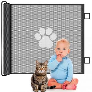 Barri&egrave;re de S&eacute;curit&eacute; sans Per&ccedil;age, Extensible 130cm avec Maille Renforc&eacute;e et Logo Patte - Design Ludique pour Enfant et Chien - Noir Barriere Chat Barriere de Securite Chien sans Percage (Bolt Trading, neuf)