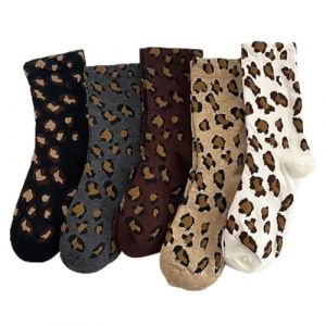Muorruo 5 paires de chaussettes thermo pour femme, chaussettes quart de longueurs en coton motif l&eacute;opard, chaussettes chaudes et neutres pour femme, chaussettes pour tous les jours, maison, (quancheng store, neuf)