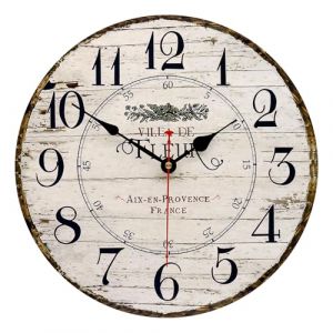Toudorp Horloge Murale 14 Pouces en Bois de Style Campagnard Fran&ccedil;ais - Silencieuse &agrave; Piles, Ronde &agrave; Quartz, Facile &agrave; Lire, D&eacute;corative Vintage (Toudorp FR, neuf)