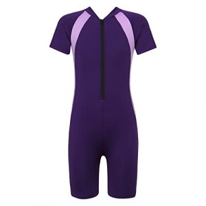 ranrann Enfant Fille Combinaison de Bain Manches Courtes Maillot de Bain 1 Pi&egrave;ce Anti UV UPF 50+ Fermeture &Eacute;clair Combishort Surf Natation Plage Rash Guard 6-16 Ans Violet 15-16 Ans (ranraneu, neuf)
