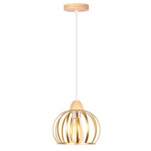 iDEGU Suspension Luminaire Vintage E27 Lustre Plafonnier Industriel en Bois M&eacute;tal 20cm Lampe de Plafond Abat-Jour Design Cage R&eacute;tro D&eacute;coration d'&eacute;clairage pour Chambre Salon Salle &agrave; Manger (Dor&eacute;) (IDEGU, neuf)